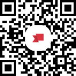 Čiernobiely QR kód s červenou ikonou vlajky s dvojitou vlajkou v strede na bielom kruhovom pozadí.