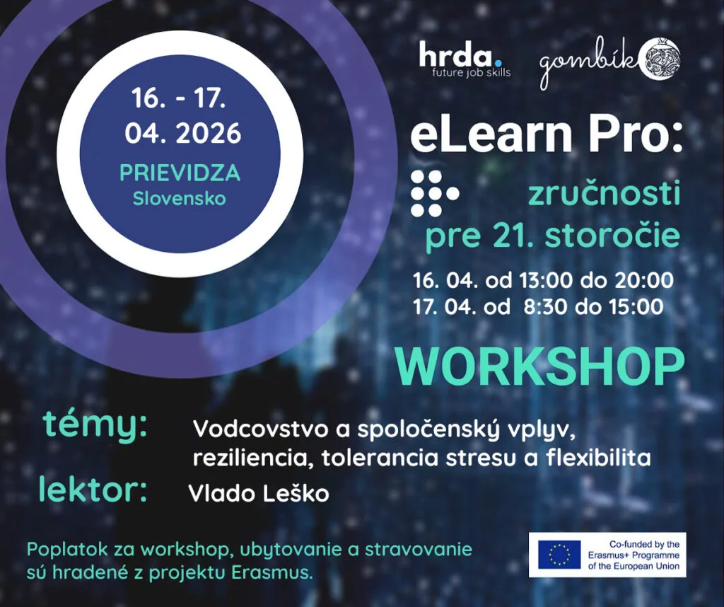 Plagát workshopu eLearn Pro, 16. – 17. 4. 2026, Prievidza