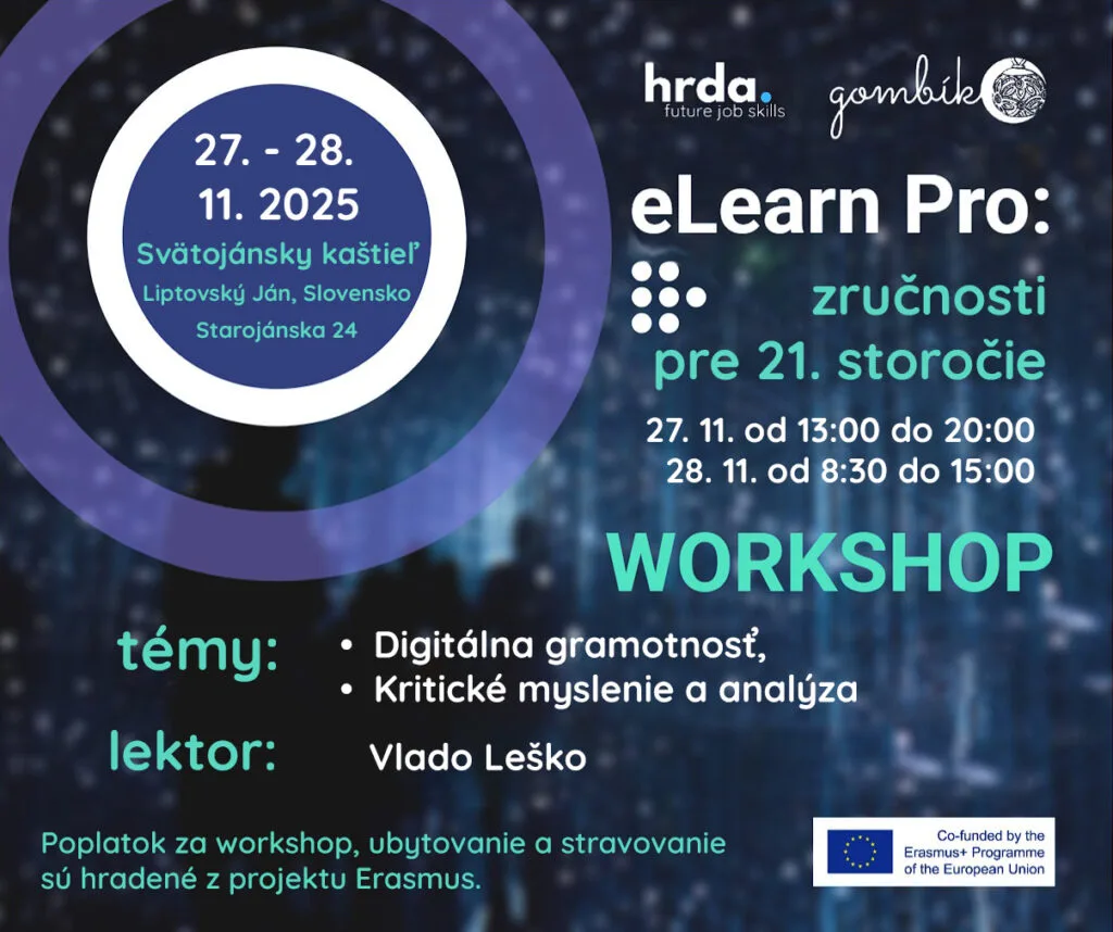 Plagát workshopu eLearn Pro, 27. – 28. 11. 2025, Liptovský Ján